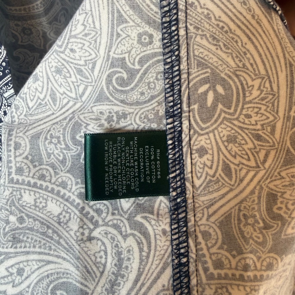 Lauren Ralph Lauren Paisley Button Down Womens XS Navy Long Sleeve Cotton Formal - Picture 5 of 10